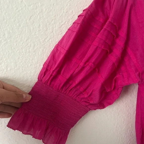 Karina Grimaldi Sz XS Carol Pink Mini Dress Eyelet Puff Sleeves 100% Cotton Boho - Picture 7 of 12